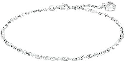 Amor Fußkette 925 Sterling Silber Damen Sommerschmuck, mit Zirkonia synth, 25 cm, Silber, Herz, Kommt in Schmuck Geschenk Box, 2017448