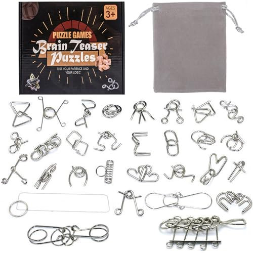 Holzsammlung 30 Piezas Rompecabezas de Metal, Juegos de Ingenio Rompecabezas Metal Classic Mini IQ Puzzle, Juguetes Inteligencia Educativos Regalo para Adultos Niños Adolescentes