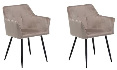 Beliani Esszimmerstuhl 2er Set Samtstoff Metallbeine Retro Stil beige/schwarz Jasmin