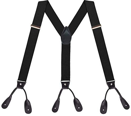 Button Braces for Men Y-Back Genuine Leather Trimmed Button End Tuxedo Trousers Pant Braces Mens Suspenders Solid Color