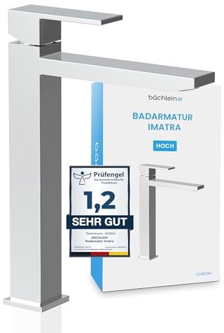 Bächlein Rubinetto Extra Alto Angolare per Bagno Cromo con Altezza Bocca 215 mm per Lavabo da Appoggio