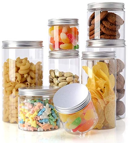 Topmener Storage Jars Plastic Jars with Lids kitchen Food Storage Jars Containers Airtight with Labels for Dry Food Tea Coffee Sugar... 8 Pack (1000ml 500ml 350ml 200ml) - Reusable