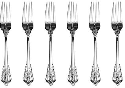 Set di posate in argento barocco, stile antico, in acciaio inox 18/10 lucidato a specchio, ideale per casa, cucina, ristorante, matrimonio, feste, tè pomeridiano, forchette da tavola,20.7cm, 6 pezzi,