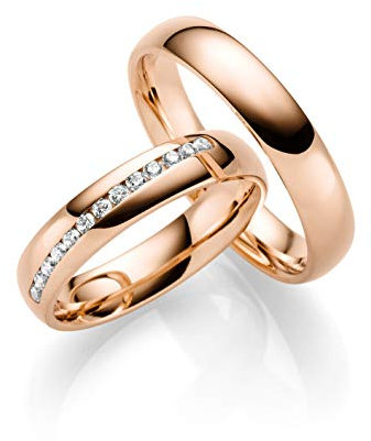 JC Trauringe Silber 925 Paarpreis Eheringe Rotgold Plattiert I Verlobungsringe breit 4,5 mm I Partnerringe mit Gravur in edler Schatulle I 2 Hochzeitsringe Herrenring & Damenring mit Steinen I LC150-P