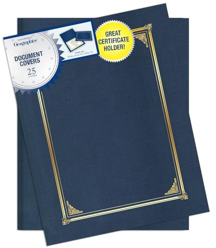 Geographics Classic Linen Certificate/Document Covers - Navy Blue, 25 Pack - 12.5 x 9.75 in