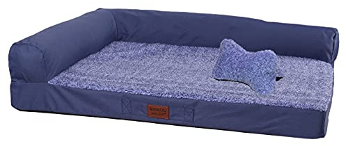 RAIKOU Weiches Hundebett, Hundekissen mit kuscheligem Plüsch, gepolstertes waschbares Haustierbett Hundesofa Hundekorb（Blau Melange, 120x90x10cm, Hundekissen, 35x30cm）