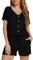 Vlazom Pyjama Femme ete Ensemble de Pyjama Court Haut à Manche Courte avec Boutons Pyjamas Short,L,Noir