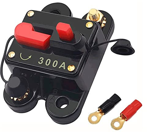 FROGBRO AMP Disjoncteur de ligne de voiture 12V-48V DC Interrupteur de ligne audio de voiture étanche avec onduleur Porte-fusible à réinitialisation manuelle pour bateau à moteur (300 A)