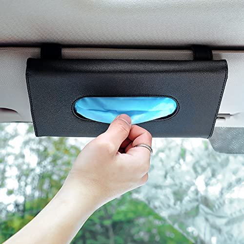 hifrom Car Tissue Holder, 1PC PU Leather Car Visor Tissue Holder Car Tissue Box for Sun Visor, Car Napkin Box Holder, Black