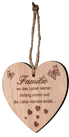 Herz 9x10cm Birkenholz Sprüche Familie Liebe Deko Holz Anhänger Love Geschenk Holzherz Holzdeko Wanddeko