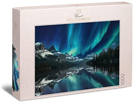 Ulmer Puzzleschmiede - Puzzle „Zauberhaftes Kanada“ - Klassisches 1000 Teile Natur-Puzzle - Beindruckendes Nacht-Motiv aus dem hohen Norden Kanadas - Wilde Landschaft & spektakuläre Polarlichter