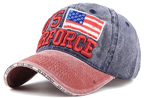 Sporty Baseballcap US Airforce U.S.A. Retro Flugzeug Oldschool Kappe Mütze Cap Schirmmütze Basecap USA verstellbar (Navy/rot)