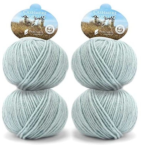 4 Knäuel Pascuali Bio Cashmere Worsted. Strickwolle aus 100% Kaschmirwolle (Bio) Wolle zum Stricken und Häkeln, Farbe:Horizont 50