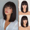 FESHFEN Kurze Bob Schwarz Braun Perücken mit Pony für Damen Frauen Mittellange Synthetik Perücken Gerade Haar Perücken für Karneval 35 cm