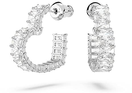 Swarovski Matrix Kreolen, Rhodinierte Ohrringe mit Herz-Motiv und Strahlenden Swarovski Kristallen