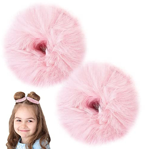 2 Stück Kunstpelz-Kaninchen-Haargummis, Bommeln, Haargummis, Plüschball, weiches Kaninchenimitat, flauschige Haargummis (Pink)