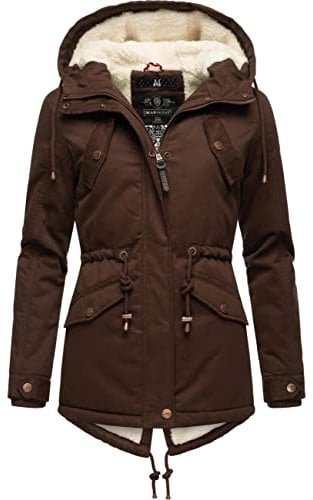 MARIKOO Damen warme Winterjacke mit kuscheliger Verstellbarer Kapuze Manolya Dark Choco Gr. S