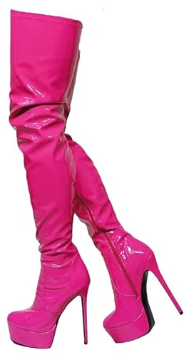Frankie Hsu Punk Piattaforma Stiletto Stivali Sopra Il Ginocchio, Giallo Vernice Coscia Alta Stile, Grandi Dimensioni Moda Goth Moderno Tacco Lungo Alto Scarpe Per Le Donne Uomini