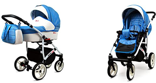 BabyLux White Lux 2-in-1 Baby Kinderwagen Tief und Kinderwagen mit Zubehör Verstellbar und faltbar Aluminium Konstruktion Wasserdicht Nicht abnehmbare Räder Bottle Green