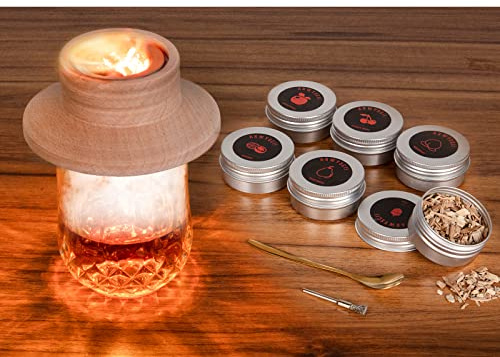 Kit de fumoir à cocktail de qualité supérieure avec 6 saveurs de copeaux de bois – Parfait pour les amateurs de whisky et de bourbon. Excellente idée cadeau pour l'anniversaire d'un mari, un père, des
