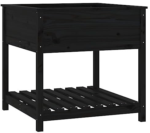 vidaXL Jardinera con Estante Madera Maciza Pino Negro 82,5x82,5x81 cm