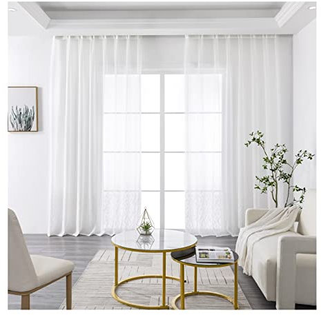 Aotiwe Gardinen Wohnzimmer Durchsichtig, Schiebegardinen Weiss Transparente Ozeanwelle Polyester 2 Stücke 132X244cm