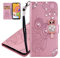 IMEIKONST Kompatibel mit Samsung Galaxy A14 5G Geprägt Hülle, Eule Funkelnd Diamanten Handyhülle Tasche Brieftasche Kartenfächern Magnetisch Ständer Schutzhülle für Samsung A14 5G. Owl Rose YK