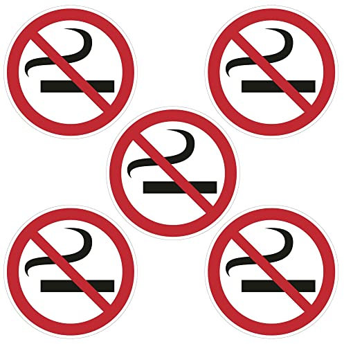 kleberio® Selbstklebende Aufkleber - Rauchen Verboten - 10 cm 5 Stück Wetterfest Piktogramm Rauchverbot Schild No Smoking Verbotsschild