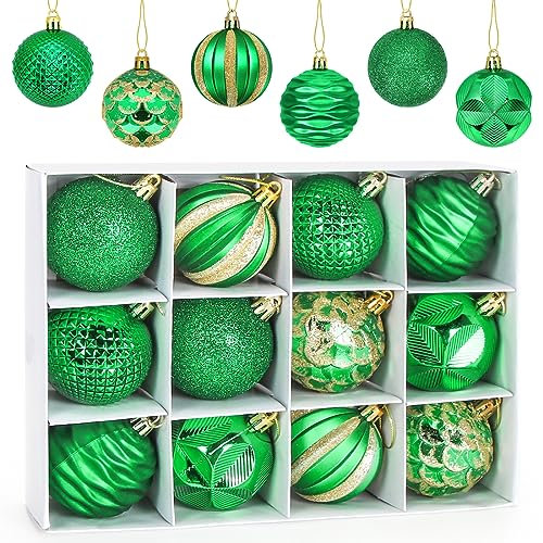 Palline di Natale Verde 6 CM, 12 pcs Palline Albero Natale, Palla di Natalizie, Decorazioni Albero di Natale, Plastica Addobbi Natalizi, per Natale Vacanze Feste Decorazioni