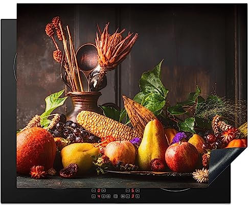KitchenYeah© Protection Plaque Cuisson Deco Cuisine Cache Induction 65x52 cm Protège Pour Cuisiniere Protection Légumes - Fruits - Rustique - Table