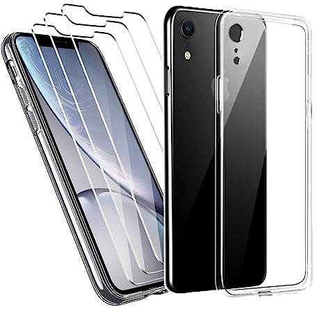 LYZXMY Handyhülle für iPhone XR(6.1) hülle + 3 Stück Gehärtetes Glas Schutzfolie, Weich Silikon TPU Transparent handyhülle hülle durchsichtig Case Cover
