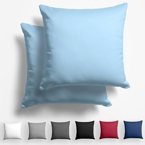 Alreya 2er-Set Mako Satin Kissenbezug 80 x 80 cm - 100% Baumwolle mit YKK Reißverschluss, Superweicher Kopfkissenbezug, Kissenhülle, Oeko-TEX® Standard Zertifiziert, Hellblau, nur Kissenbezug