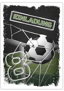 Limonia 12 Einladungskarten zum 8. Kindergeburtstag Einladung Geburtstag Mädchen Kinder Jungs Jungen Boys Fussball Turnier grün schwarz