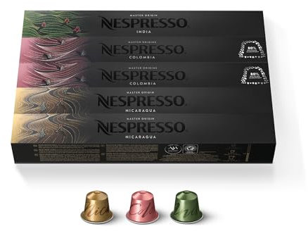 Nespresso Original - Bundle Master Origins 50 Capsules de café - 10x India, 20x Colombia, 20x Nicaragua