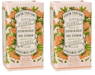 Panier des Sens – Rose Geranium Soap Bar 2x200g - Moisturizing Gentle Scented - Natural Soap with Olive Oil - 97% Natural Ingredients Made in France - Vegan - Body & Hand Soap Bars