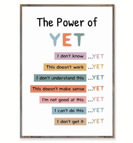 The Power of yet Poster Kinder Motivierende Wandkunst Kinder Positive Affirmationen Wanddekoration Psychische Gesundheit Poster Wachstumsmindset Kunstdruck Kinder Beruhigende Eckposter für