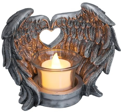 TOPPERFUN Kerzenständer aus Kunstharz mit Engelsflügeln Nostalgischer Kerzenhalter für Stabkerzen Elegante Glaszylinderschale Dekoratives Geschenk für Wohnraum und Feiertage