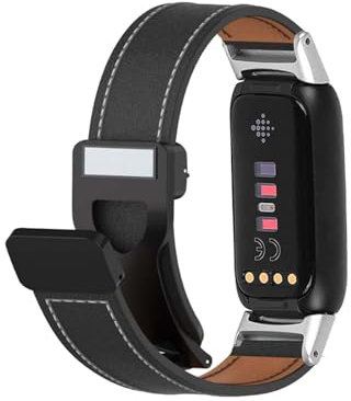LXURY Magnetisch Lederarmband für Fitbit Luxe Armband, Elegante Leder Armbänder für Herren Damen Verstellbarer Ersatzarmband Kompatibel mit Fitbit Luxe Uhrenarmband (Schwarz)