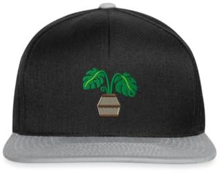 Spreadshirt Eingetopfte Monstera Stickerei Snapback Cap, One Size, Schwarz/Grau