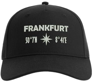 Lauthings Frankfurt Coordinates Germany Baseball Cap Bestickt Herren Mütze Unisex Sport Schwarz, Schwarz , Einheitsgröße