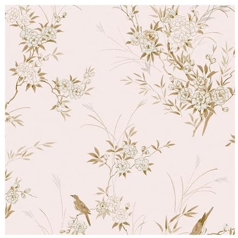 Graham & Brown Shabby Chic by Rachel Ashwell Bird Chinoiserie Pink Gold Floral Wallpaper | Paste The Wall | Pink Gold Floral | Eco-Friendly