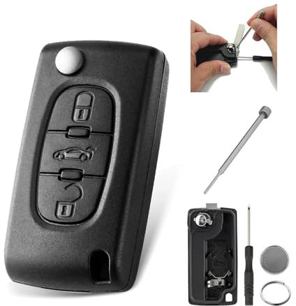 3 Buttons CE0536 Car Key Fob Case For Peugeot Partner Citroen Berlingo Dispatch Key Cover Replacement For Peugeot 407 307 CC 308 SW 207 Key Fob with Pin Removal Tool Battery CR1620