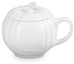 Le Creuset Stoneware Pumpkin Mug with Lid, 14 oz., White