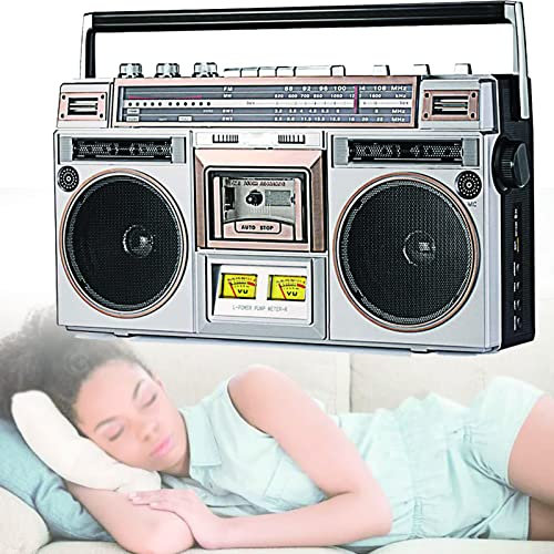 Lettore di cassette con radio FM, riproduzione MP3 USB e Bluetooth, lettore boombox portatile con telecomando, jack per cuffie e ingresso ausiliario