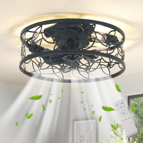 Ganeed Ventilador de techo enjaulado con control remoto Ventilador de metal de 46 cm para dormitorio Montaje empotrado Lámpara de ventilador de araña moderna E27 Lámparas Negro 4 Luces