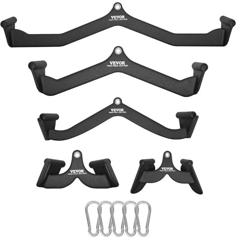 VEVOR Barras Extraíbles para Máquina de Cable 5 Piezas Barra de Tracción para Tríceps Mango Recubierto de Goma para Entrenamiento de Fuerza de Espalda Barra en V Barra en T para Dominadas de Tríceps