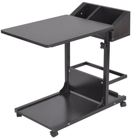 sogesfurniture Laptoptisch höhenverstellbar, mobiler Beistelltisch Sofatisch Notebooktisch Pflegetisch mit Rollen, Stauraum, für Schlafzimmer, Wohnzimmer, 50x40x55-80cm, Schwarz