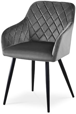 CLIPOP Esszimmerstuhl, 1 Stück Küchenstuhl Samt Bezug Wohnzimmerstuhl Polsterstuhl mit Armlehne Metallbeine Polstersessel Stuhl für Esszimmer Wohnzimmer Küche (1, Samt Grau)