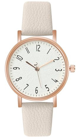 OFFCUP Damenuhr, Damen Analog Quarz Uhr mit Leder Armband, Uhren Damen Einfache Business Klassische Armbanduhr Lässig Quarzuhr Kleideruhr, 3 Zeiger -Beige