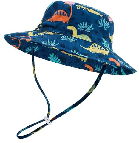 LACOFIA Kleinkind Baby Sonnenhut Kinder Jungen Sommer Mütze UPF 50+ Hut für Strand Schwimmen Schwimmbad Breiter Krempe/Schnell Trocknend Marineblau Dinosaurier 3-7 Jahre
